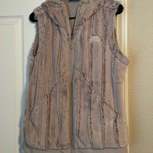 Tan furry north face vest